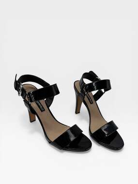 Karl Lagerfeld Paris Women's Cieone Black Patent Leather Dress Sandals 9.5